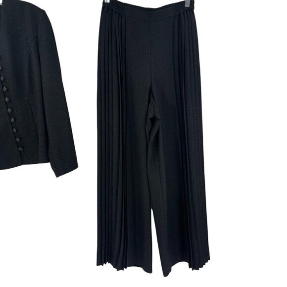 Joseph Ribkoff Size US 8 Black Shimmer Pleated Wide Leg Button Front Top Set - Picture 4 of 11